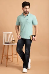 Cotton Plain Men's Collar Pocket T-shirts